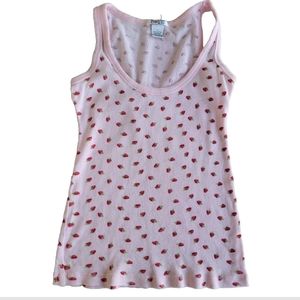 Pout Women's Pink Strawberry Print Ribbed Top sz Large Sleeveless 100% Cotton